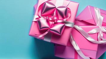 Haut vue rose Ton de cadeau boîte présent , génératif art par ai photo