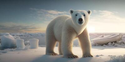 polaire ours sur la glace île dans printemps, ai généré photo