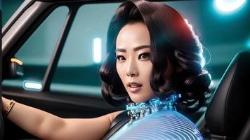 asiatique femme conduite une voiture, génératif art par ai