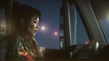 asiatique femme conduite une voiture , génératif art par ai photo