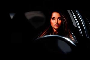illustration de femme conduite une voiture, génératif art par ai photo