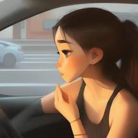 illustration de femme conduite une voiture, génératif art par ai photo