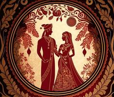 ai généré Indien mariage carte d'or Contexte ancien rétro style. photo