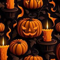 Halloween conception sur noir Contexte sans couture et lisse pouvez être utilisé comme modèle avec citrouilles et bougies haute qualité photo