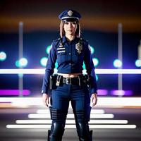 portrait magnifique femme avec police uniforme, génératif art par ai photo