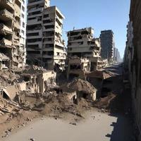 guerre zone détruire effondrer route , génératif art par ai photo