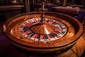 casino roulette proche en haut. roulette roue. jeux d'argent dépendance. établi avec génératif ai photo