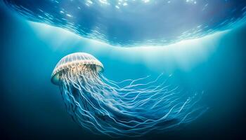 méduse nager dans Profond mer, génératif ai photo