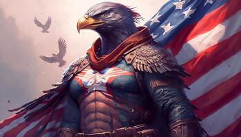 super héros Aigle couverture avec Etats-Unis drapeau, ai génératif photo