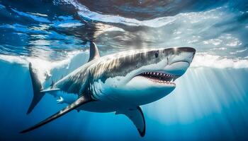 blanc requin nager dans le océan, génératif ai photo