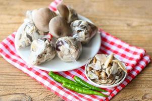 Frais gris huître champignon sur plaque, cuit huître champignon pour cuisine nourriture - traité nourriture rue champignon paquet