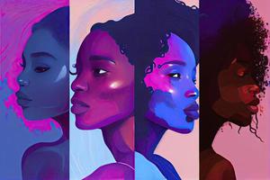 quatre bipoc rose bleu violet abstrait illustration femme indigène gens de Couleur photo