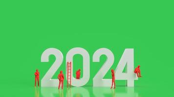 le blanc 2024 nombre et rouge affaires homme sur vert Contexte 3d le rendu photo