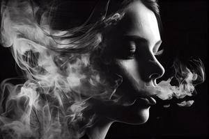 femme fumeur, proche en haut sur fumée et bouche photo