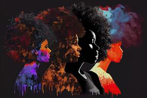 mois de l'histoire des noirs pour les temps modernes illustration avec couleur de peinture femmes noires avec silhouette de cheveux afro photo