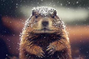 marmotte couvert dans neige sur marmotte journée photo