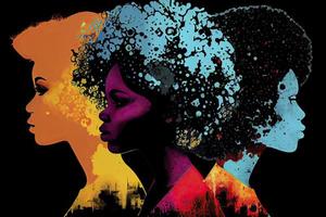 mois de l'histoire des noirs pour les temps modernes illustration avec couleur de peinture femmes noires avec silhouette de cheveux afro photo