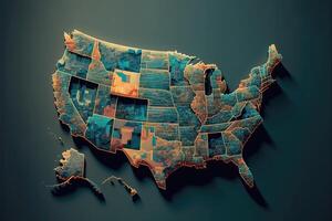 Etats-Unis carte numérique concept. ai généré photo