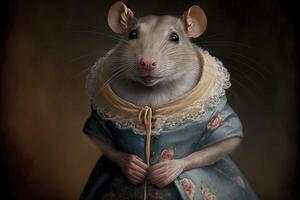 portrait de rat dans une victorien robe. ai généré photo