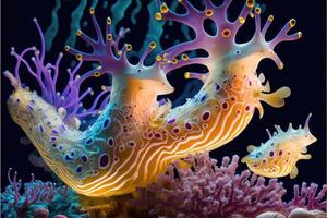 ai généré le étonnamment coloré nudibranches de le océan photo