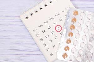 pilules contraceptives avec un calendrier photo