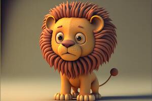 mignonne dessin animé Lion personnage 3d ai généré photo