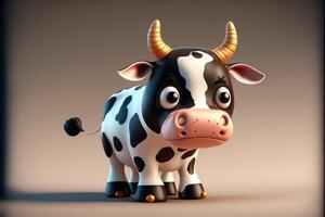 mignonne dessin animé vache personnage 3d. ai généré photo