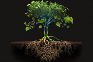 ai généré le développement de les racines dans une Jeune plante. photo