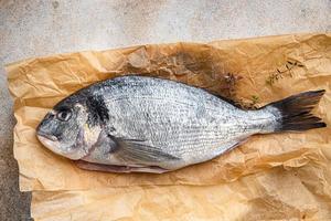 brut poisson mer brème Frais Fruit de mer repas nourriture casse-croûte sur le table copie espace nourriture Contexte photo