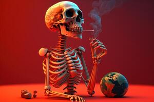 non le tabac jour, Arrêtez fumeur Contexte avec squelette. établi génératif ai photo