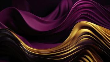 abstrait Contexte avec 3d vague brillant or et violet pente soie tissu. photo