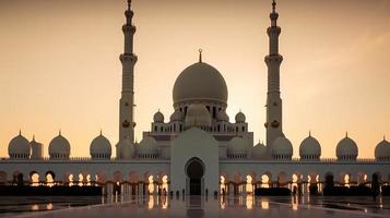 abu dhabi, Émirats arabes unis, cheik zayed grandiose mosquée dans le abu dhabi, uni arabe émirats sur une le coucher du soleil vue Contexte. photo