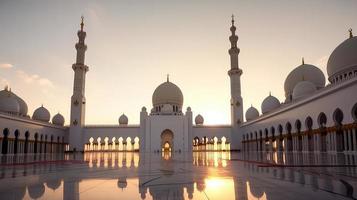 abu dhabi, Émirats arabes unis, cheik zayed grandiose mosquée dans le abu dhabi, uni arabe émirats sur une le coucher du soleil vue Contexte. photo