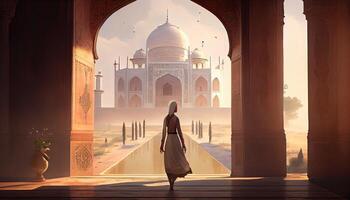 femme dans taj mahal Voyage touristique dans Inde Ramadan le saint temps pour prière monde tourisme journée 27e septembre ai généré photo