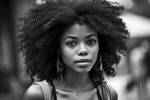 magnifique afro américain femme, établi avec génératif ai photo