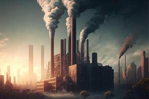 ai généré échappement fumées de industriel des usines. air la pollution et air qualité concept. photo