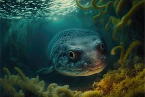 le mystérieux monde de anguilles sous-marin. ai généré photo