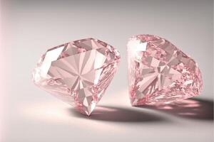 ai généré lumière rose diamants sur blanc Contexte. bijoux fabriqué avec pierres précieuses pour bannière, designer, bijoux magasin. photo