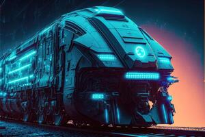 ai généré futur train cyber La technologie bleu Contexte. photo