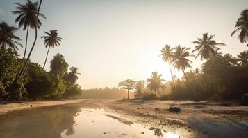 tropical paradis ou noix de coco paume plage ou blanc le sable lagune photo