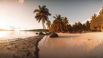 tropical paradis ou noix de coco paume plage ou blanc le sable lagune photo