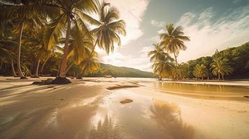 tropical paradis ou noix de coco paume plage ou blanc le sable lagune photo