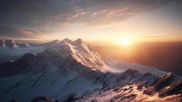 le coucher du soleil dans le montagnes. lever du soleil dans le montagnes. magnifique hiver paysage, montagne paysage à le coucher du soleil. panoramique vue de le montagnes photo