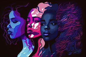 quatre bipoc rose bleu violet abstrait illustration femme indigène gens de Couleur photo