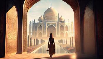 femme dans taj mahal Voyage touristique dans Inde Ramadan le saint temps pour prière monde tourisme journée 27e septembre ai généré photo