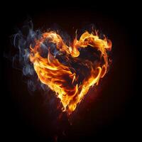 cœur en forme de boule de feu avec fumée sur noir Contexte - génératif ai. photo