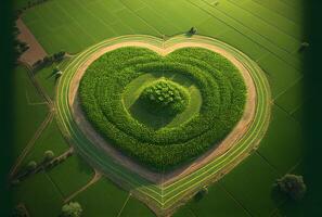 aérien vue de cœur en forme de surgir cercles - génératif ai. photo