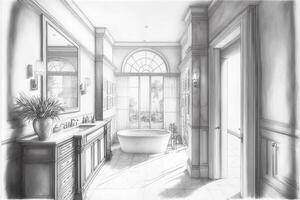 architectural rugueux exploration dessin de une Douane salle de bains intérieur - génératif ai. photo