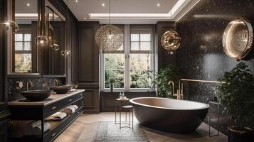 luxueux Douane salle de bains améliorer intérieur - génératif ai. photo