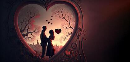 rétro style valentines bannière avec couple dans l'amour. génératif ai. photo